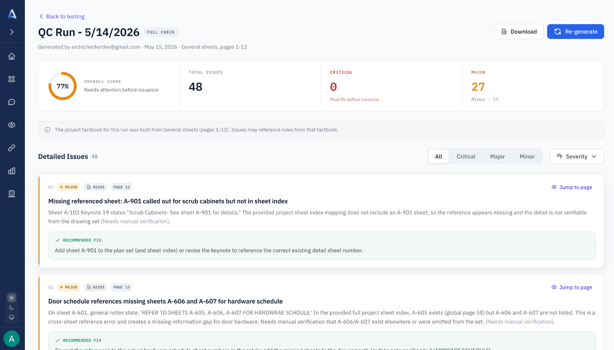 ArchiChecker evidence-linked findings interface